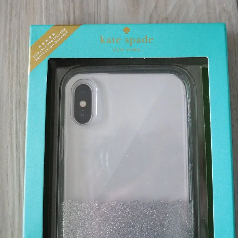 NWT Kate Spade iPhone X & Xs Clear Silver Glitter and clear Protective Case NIB